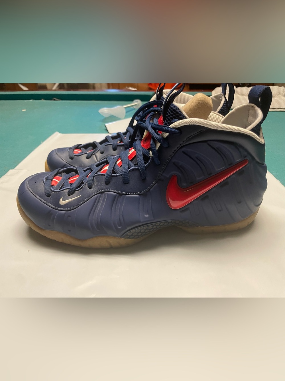 Nike Air Foamposite Pro Sneakers Blue Void University Red Mens Size 13 EXCELLENT